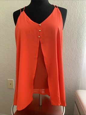NWT E & M Sleeveless V-Neck Split Front Shell in Bright Orange Size M